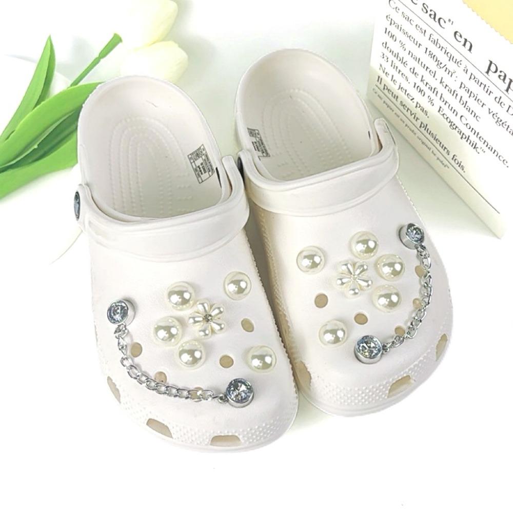 14PCS Fashion Shoe Charms for Clogs Set Accessories Hole Shoe Buckle Summer Pearl Flower Diamond Chain DIY Shoes Decorations