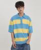 WAIKEI Sky Blue Striped Collared Short Sleeve Knit