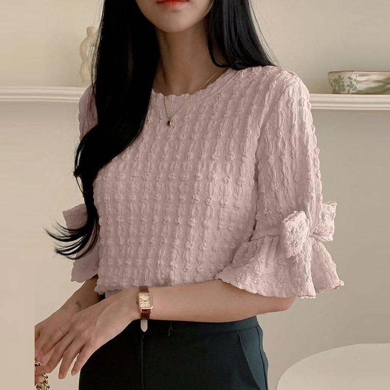 

ZANZEA Женская летняя свободная повседневная блузка с рукавом 3/4 и круглым вырезом 4XL фиолетовый