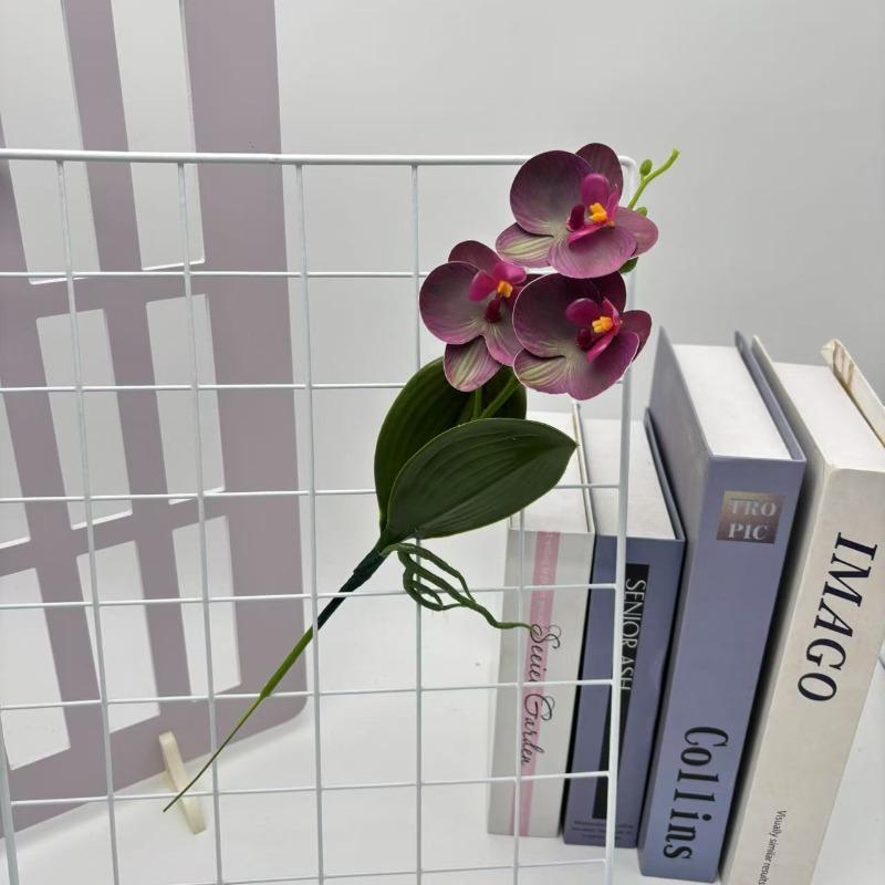 

Three-flower Single-stem Phalaenopsis with Leaves Photography Artificial Flower Prop Film Artificial Flower Plant Mei Zi