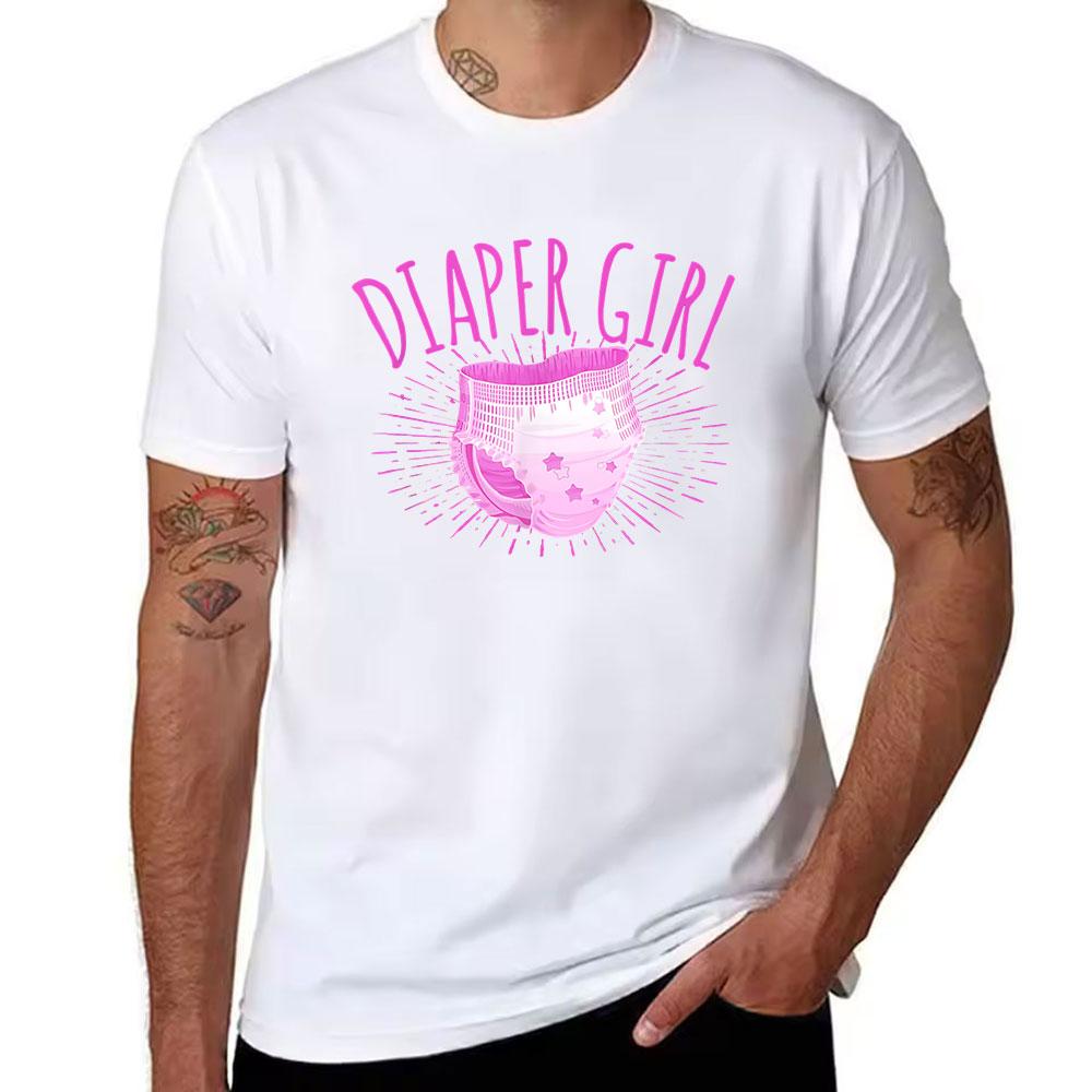 Cotton Short Sleeve T-Shirt with "Diaper Girl" Print, Casual Novelty Graphic Tee for Daily Wear