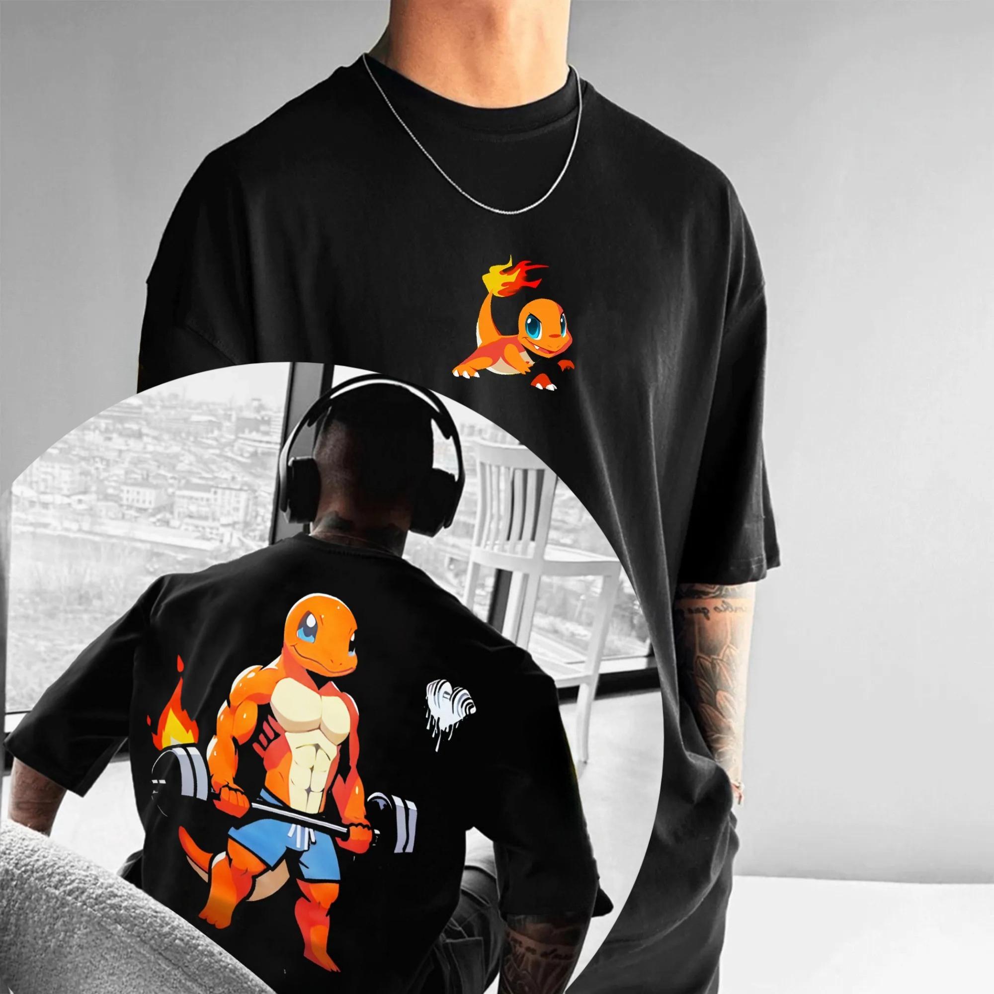 

Pokémon Animation Derivatives Charmander Charizard Printing Shortsleeved Tshirt Mens Womens 2025 Summer Fashion Street Top 3XL