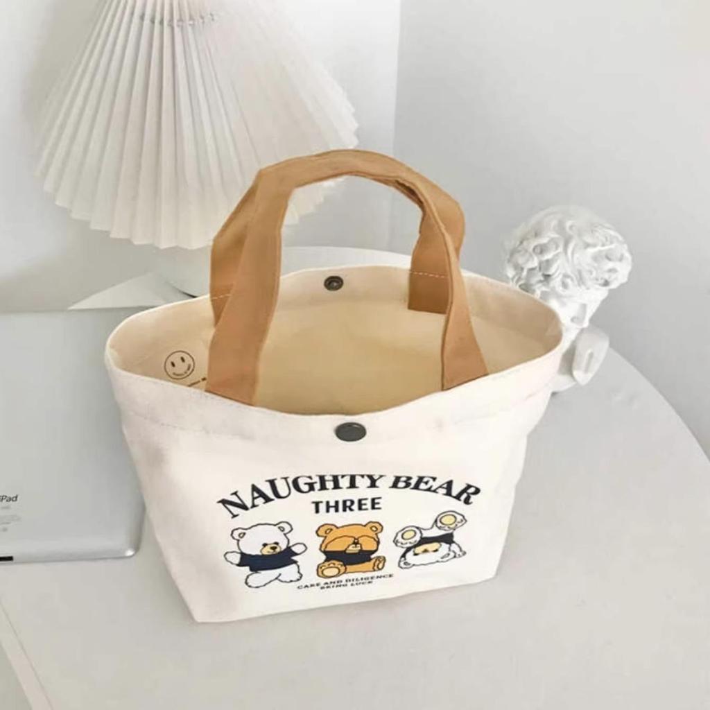 Little Bear Canvas Tote: Portable Handbag for Students and Casual Use