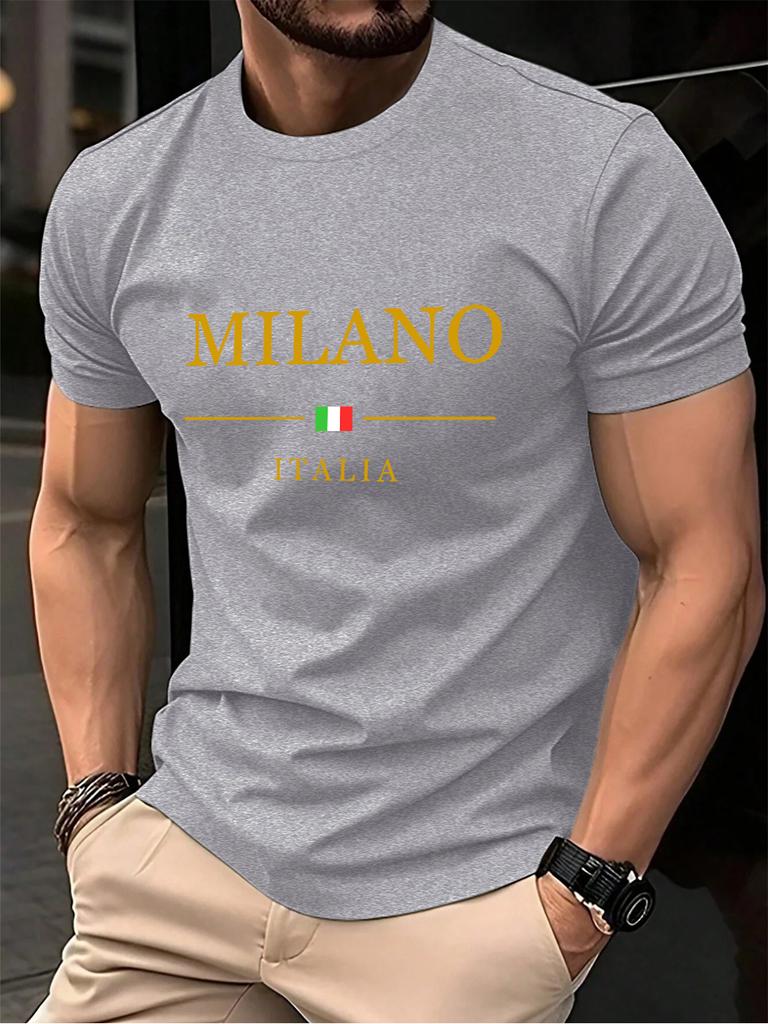 Milano Italien Letter Print Herren T-Shirts Baumwolle Sommer Oversized Rundhals Oberteile Kurzarm Weiches T-Shirt Lässige Herrenbekleidung