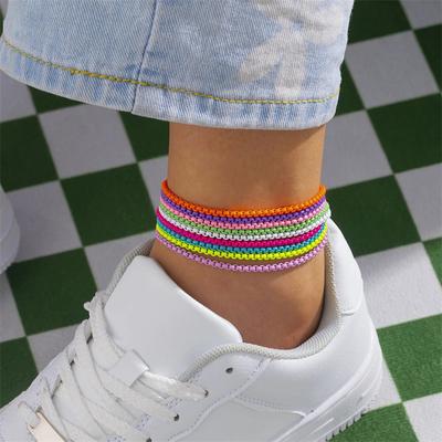 Buntes verstellbares Fußkettchen aus Metallkette für Frauen, Sommer, Strand, dünne Kette, Knöchel, barfuß, Y2K, weiblicher Fußschmuck