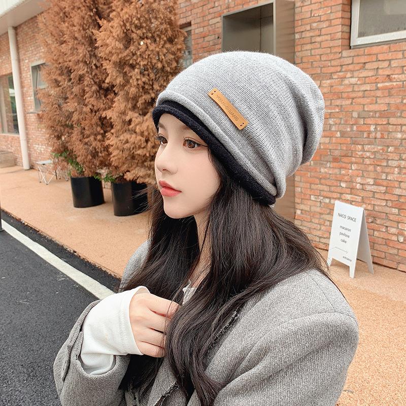 Curled Edge Fashionable Knitted Pullover Hat for Women Ear Protection Outdoor Confinement Warm Color Matching Toe Cap  Wool Pile Hat for Men