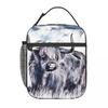 Graue Hochland-Yak-Muster-Isolierte Lunchtasche für Damen Kinder Tragbare Lebensmittelboxen Thermische Lunchbox Tragetasche