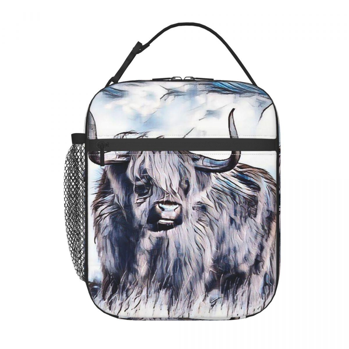 

Grey Highland Yak Pattern Insulated Lunch Bag for Women Children Portable Food Boxes Thermal Lunch Box Tote One Size