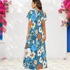 Women Plus Size Sunflower Printed V Neck Short Sleeve Black Straight Maxi Dress