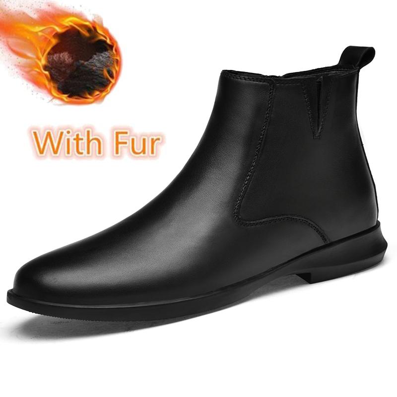 

Genuine Leather Mens Ankle Boots High Quality Winter Plush Snow Boots Luxury Brand Male Motorcycle Boots New Leisure Walk Botas 46