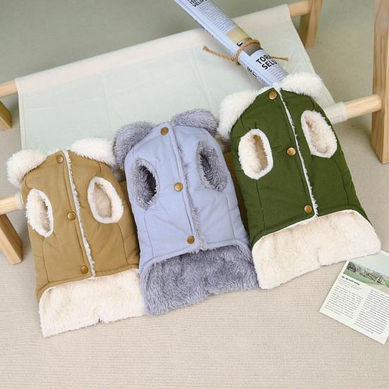 Pet Cotton Coat Stylish Button Closure Warm Comfortable Dog Cat Outerwear with Traction Ring for Winter