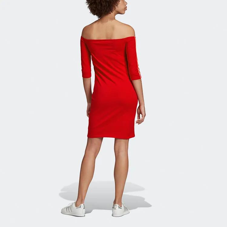 Adidas Originals Long Sleeved Dresses Women's Red Boat Neck Moderate Short (Unisex) Long-Sleeved Dresses ED7522