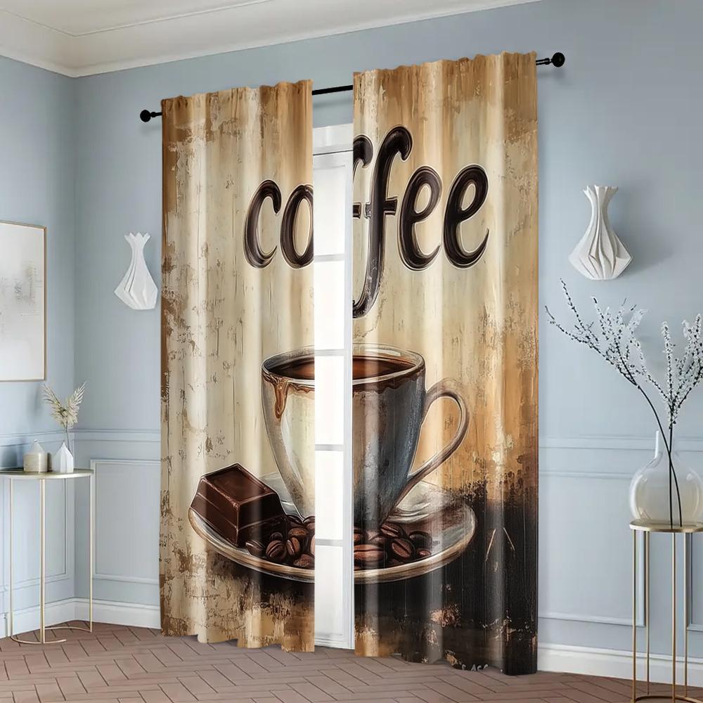 2pcs, Curtains 2D Print Vintage Coffee and Chocolate Machine Washable Fabric (without Rod) Decorations Outdoor Perfect for