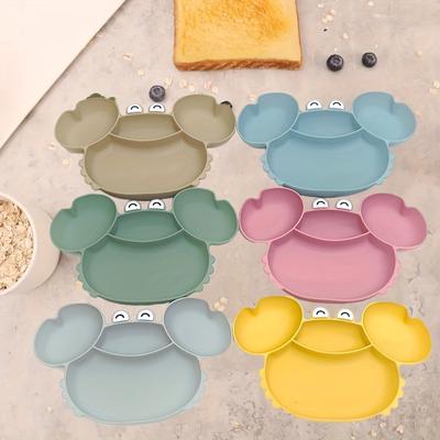 Kids' Silicone Dinner Plate With Suction Cup - Cartoon Crab Design, Divided Compartments For Easy Mealtime, Shatterproof Baby & Toddler Tableware