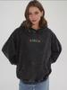 Autumn/Winter 2024 Retro Embroidered Hooded Sweatshirt: European/American Style, Mid-Length, Loose Fit, Washed & Distressed.