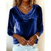 Women's Solid Color Velvet Long Sleeve T-shirt, Sexy Cowl Neck Casual Top
