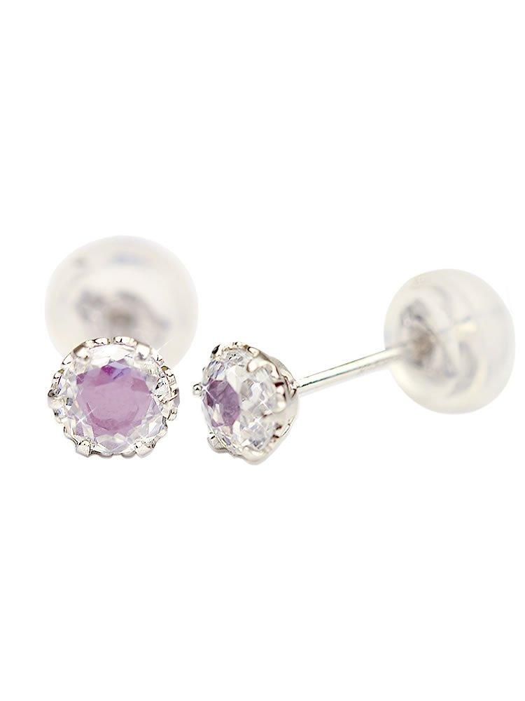 

14k gold stud single 14k white July Is52 [Four-leaf clover] earrings, ruby, zirconia, stone, K14, gold, birthstone, women s,
