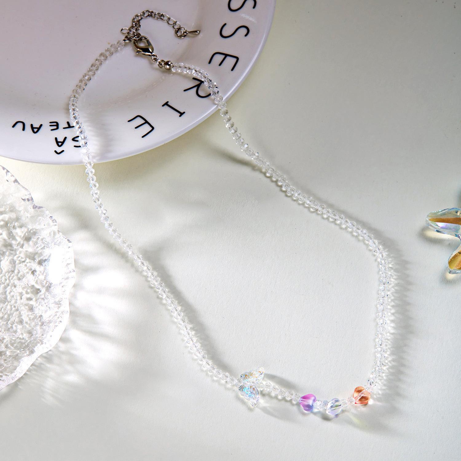 Модная новая летняя маленькая свежая хрустальная акриловая бабочка карточка цепочка на шею ожерелье универсальная женская цепочка на ключицу