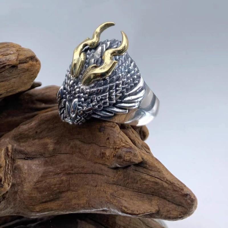 Adjustable Open Ring Men Women Sterling Dragon Snake Design Vintage Geometric Band Retro Style Jewelry