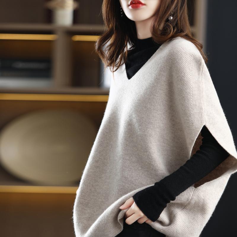 Lazy Style Korean Women Vintage All-match Sweater Vest Spring Autumn Fashion Batwing Sleeve V-Neck Loose Casual Knit Pullovers