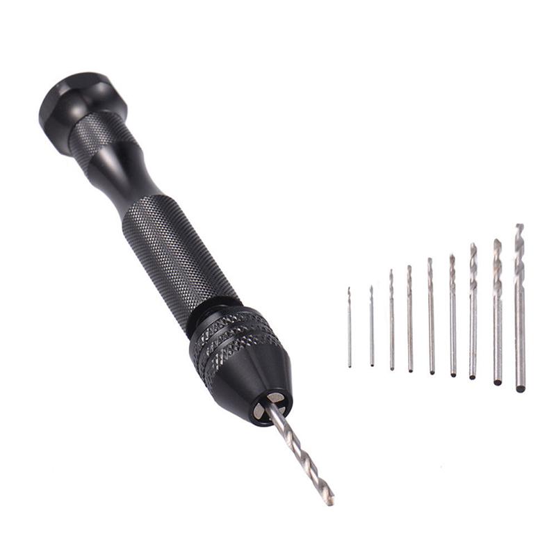 Aluminum Mini Micro Hand Drill Keyless Chuck + 10Pcs Twist Drills Rotary Tools Set