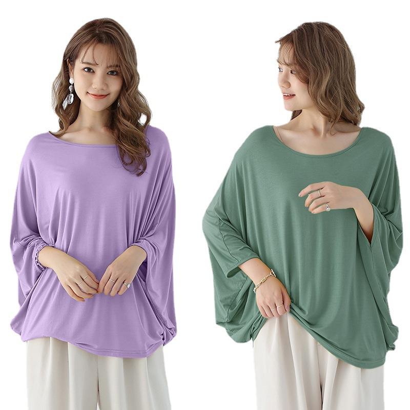 Plus Size Ladies 40-count Modal Batwing-sleeved Tshirt Short Sleeves Slimming Casual T-shirts Loose Tee Tops 13 Colors Japanese-style