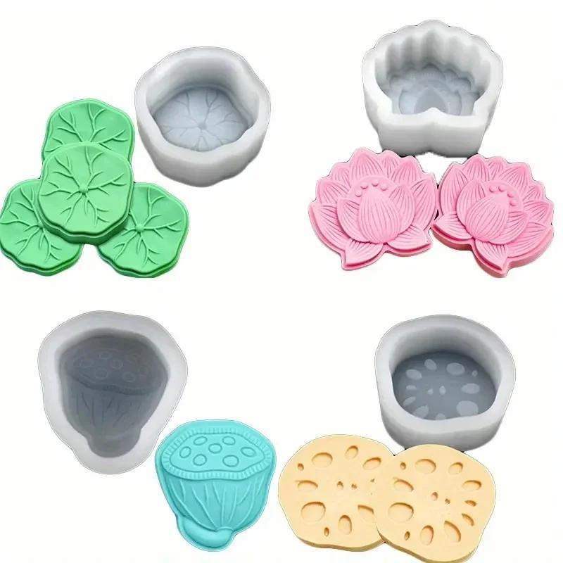 Top Quality 4Pcs DIY Lotus Fluffy Flower Lotus Root Silicone Mold Handmade Resin Lotus Silicone Mold for Pastry Fondant Cookie