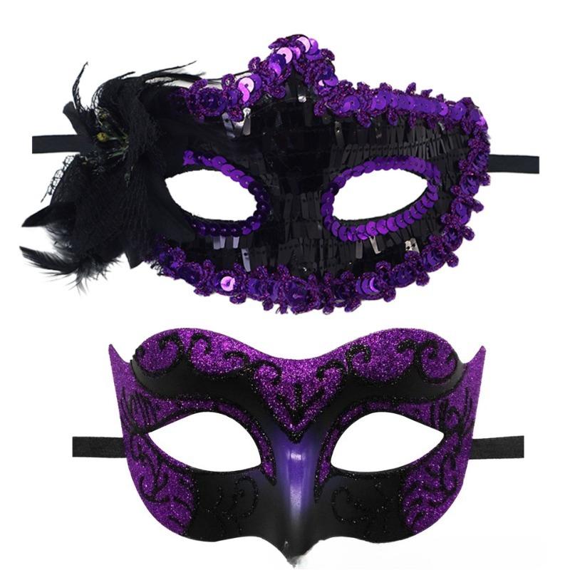 2 stuks Elegante Zwarte Kant Masquerade Maskerset voor Koppels - Perfect voor Venetiaans Feest, Mardi Gras en Halloween Vieringen