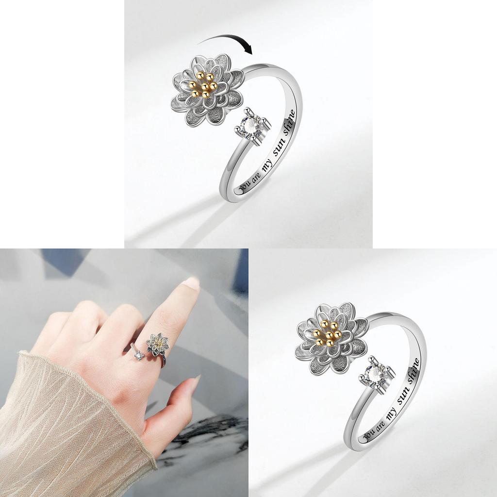 Verstellbarer Ring mit Blumenmuster zur Linderung von Angstzuständen, mit Zirkonia für Damen