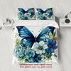 3pcs Butterfly Flower Bedding Sets 3D Printed Blue Floral Easy Care Duvet Cover Sets With Pillowcases No Filling