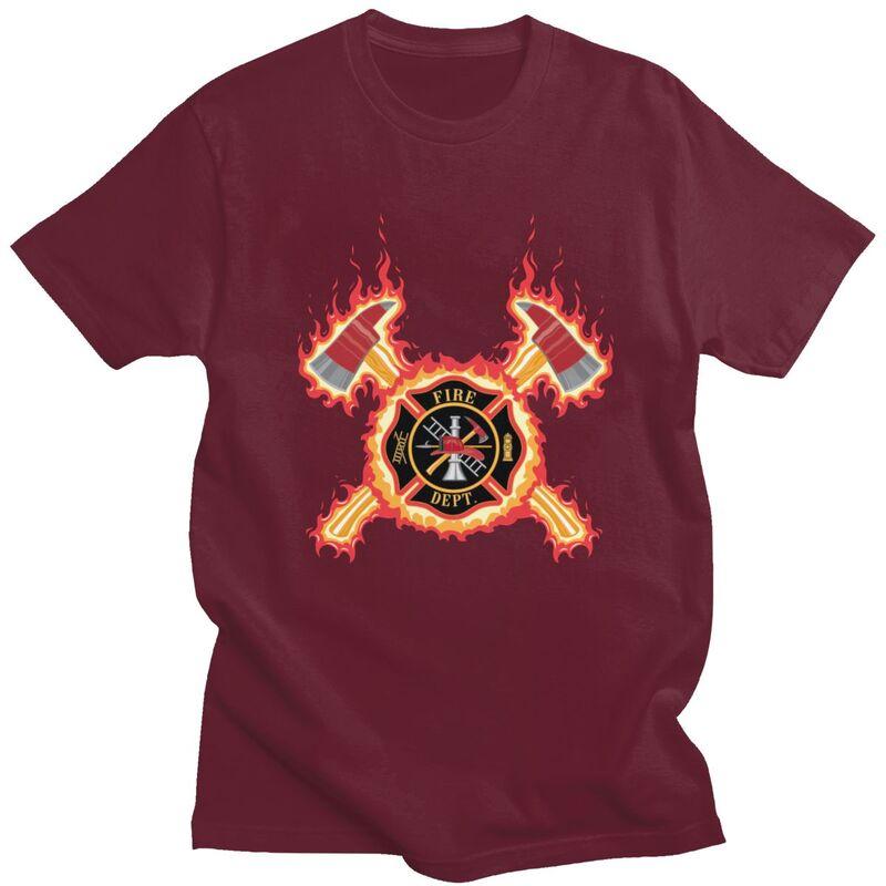 Custom Male Firefighter Cross T Shirts ShortSleeve Cotton Tshirt Leisure Fire Rescue Fireman Tee Loose Fit Clothing