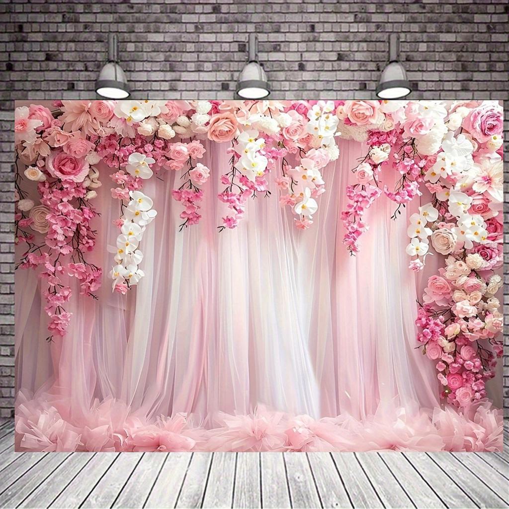 Een roze bloemenachtergronddoek, fotografieachtergrond, bruilofts- en bruidsfeestdecoratie