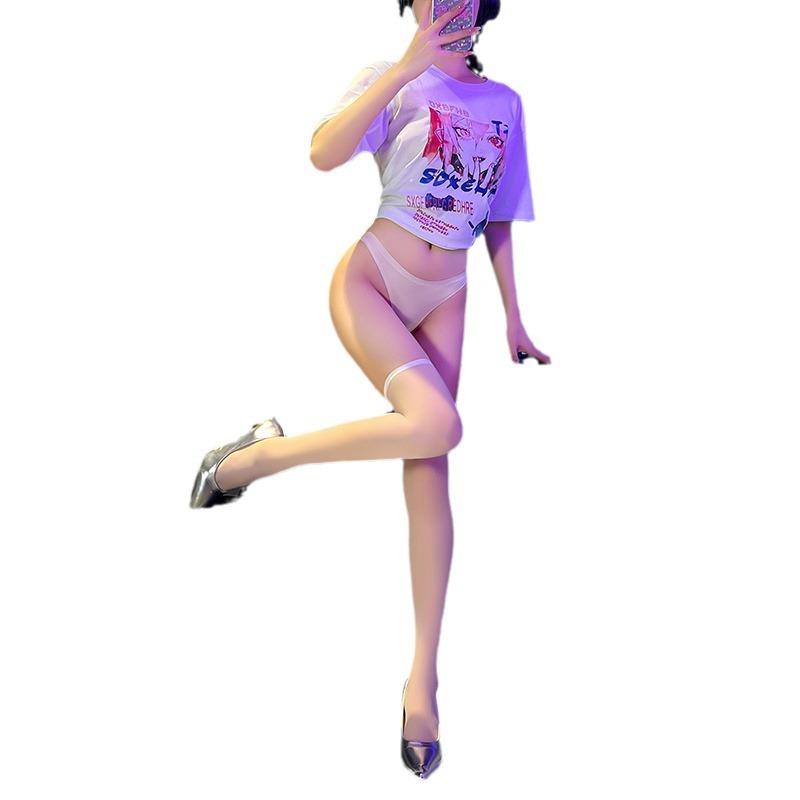 Sexy Lingerie Leg Trimming Pure Desire Temptation Black Long Tube Tall Tube Perspective Screw Sexy Hand-torn Stockings