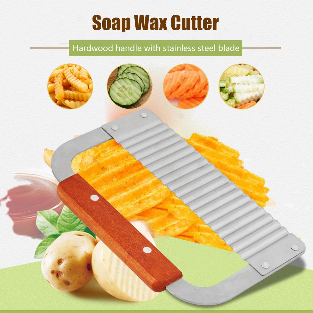 Soap Cutter, Wax Vegetable Cutter with Hardwood Handle Stainless Steel Crinkle Cutting Tool for Soap Vegetable Candle Cake Wavy r Tool