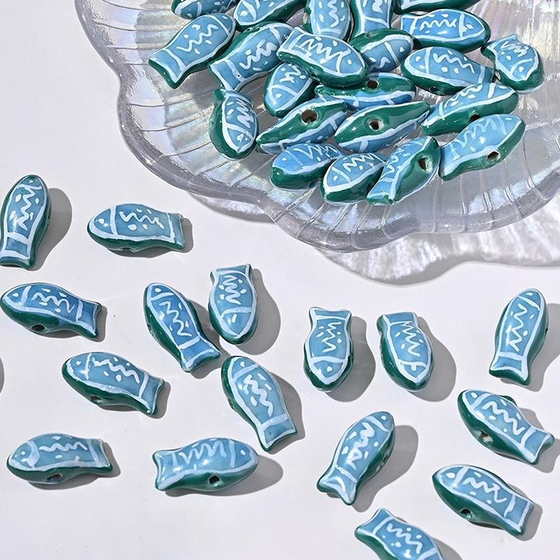 1Pc Painted Cute Small Fish Beads Charms Ceramic Spacer Loose Beads For Jewelry Making Diy Bracelet Accessories