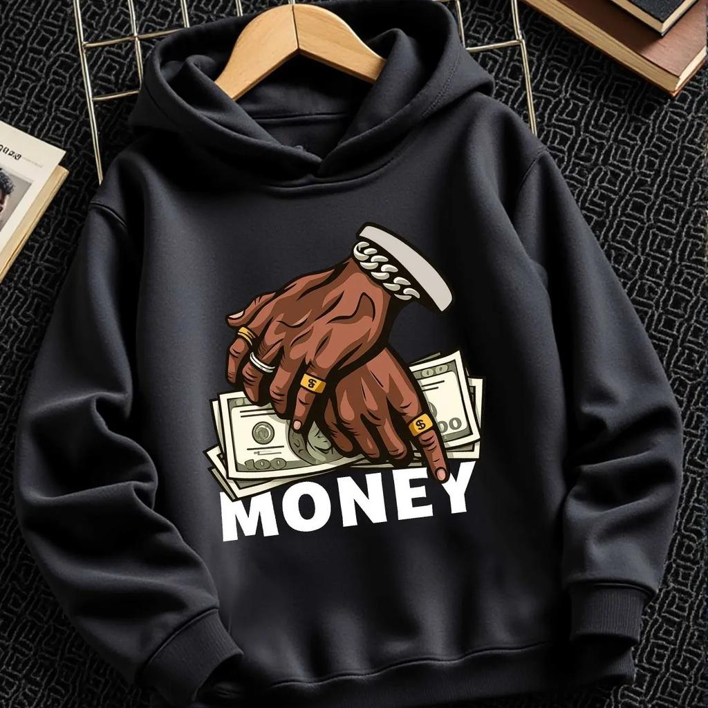 Children Hoodie Money Printed Sweatshirt Kids Casual Pullover Hooded Top Hip Hop Streetwear Graphic Design Boys Girls
