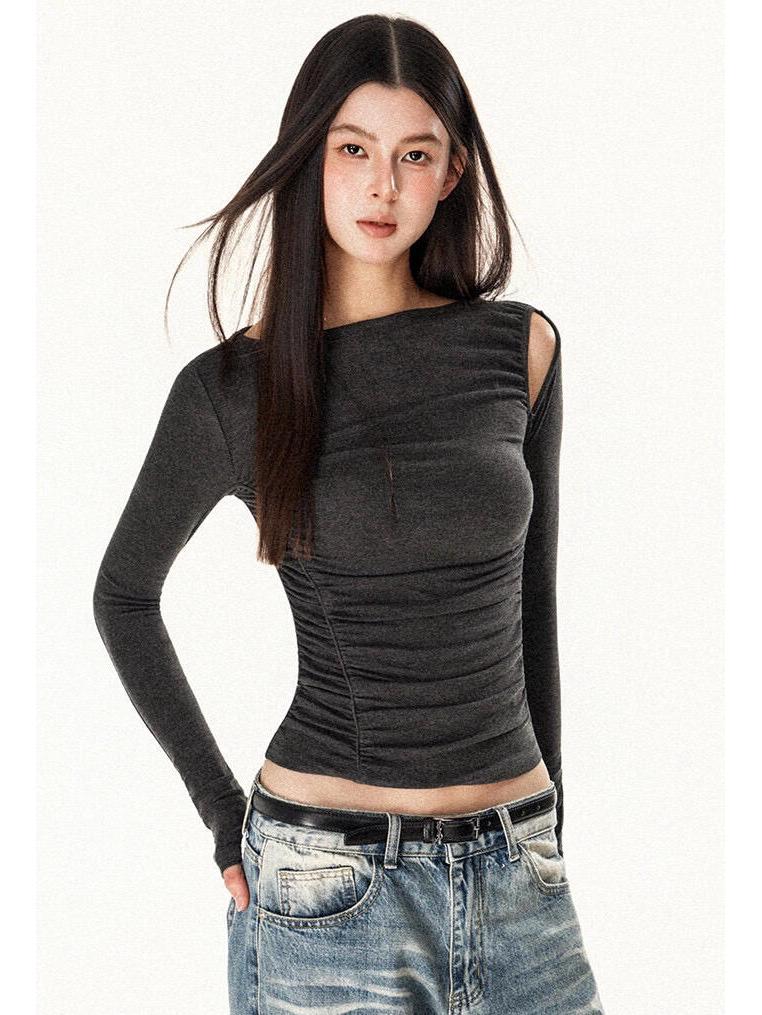 Women's Off-Shoulder Slim-Fit Long-Sleeve T-Shirt: Stylish American-Style Top for Spring & Autumn