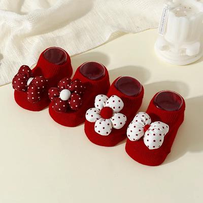 Baby Socks Christmas New Year Newborn Infant Flower Bow Ankle Socks Anti Slip Rubber Soles Baby Girl Indoor Floor Socks