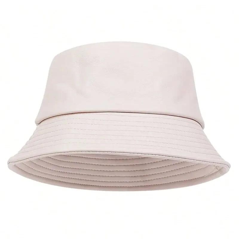 

Unisex Solid Color Personality Pu Leather Bucket Hats Fishermen Caps Outdoor Casual Cap Sunscreen Hat
