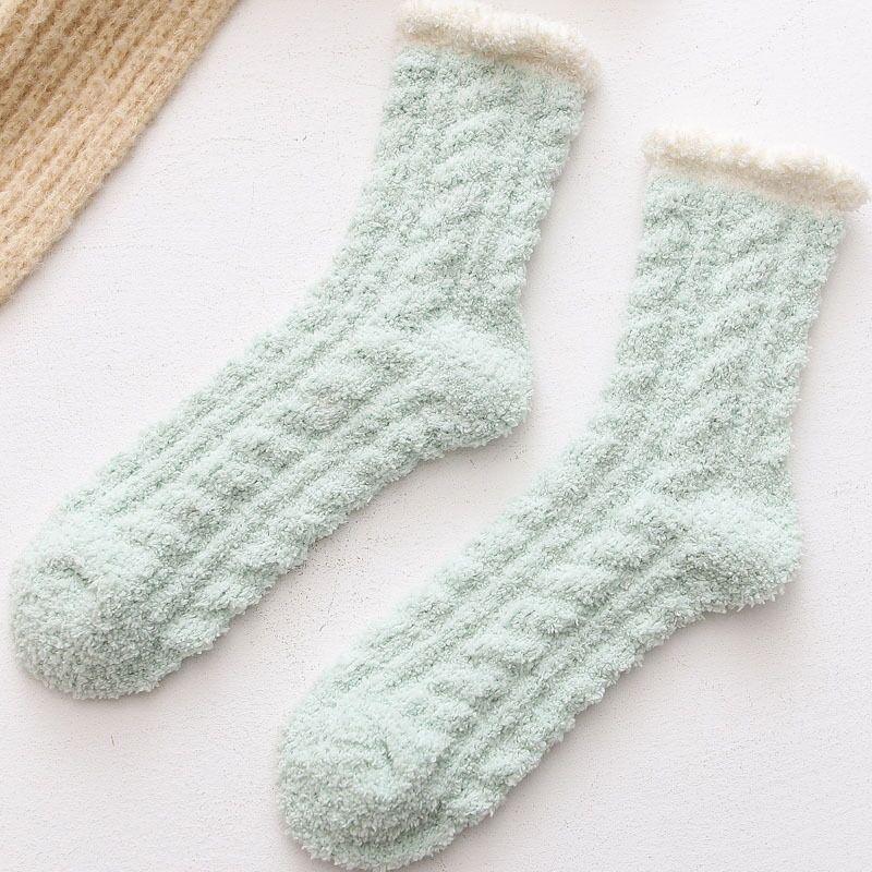 Women's Mid-Calf Coral Fleece Socks: Half-Sided Fleece, Cat Paw Design, Cute & Cozy for Autumn/Winter