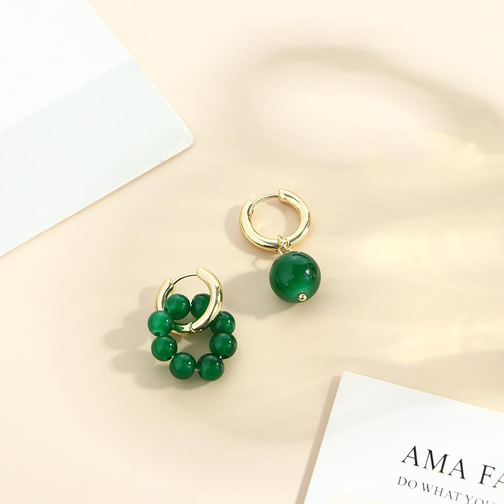 Lady Green Bead Fashion Design Korean Jewelry Accessories Zinc Zinc Alloy Ear Buckle Women Hoop Earrings