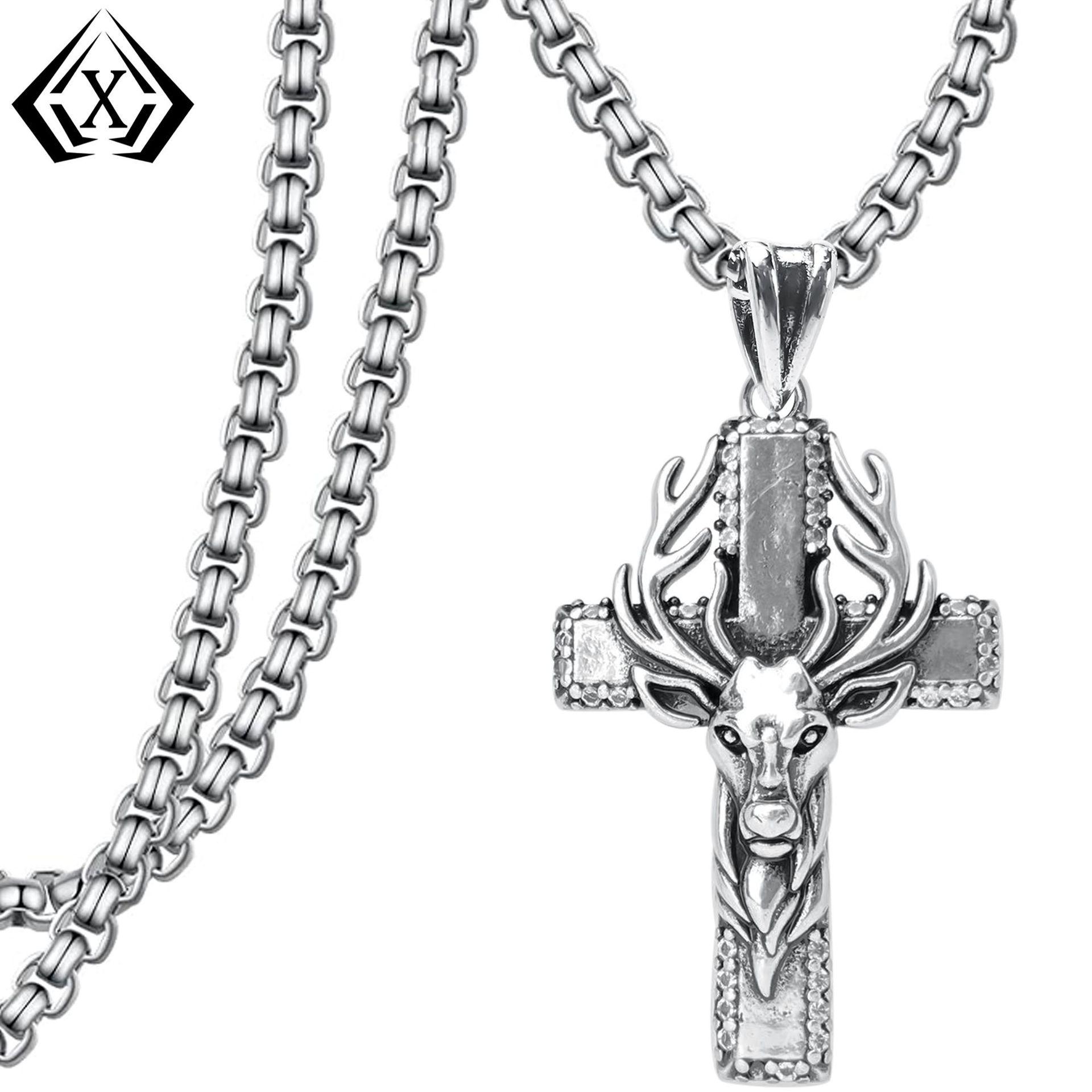 Ожерелье с подвеской в виде готического оленя и креста Shein - Панк Хип-Хоп Темный Стиль