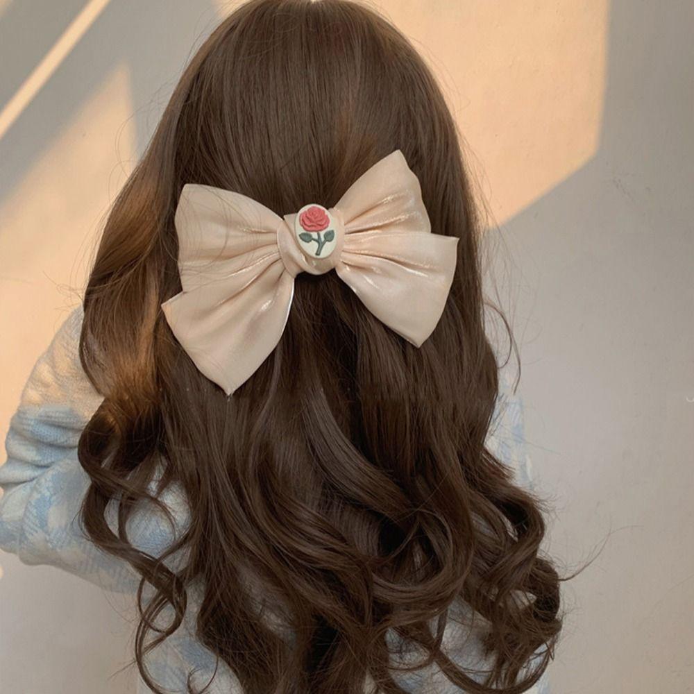 

Rose Flower Fashion Headwear Bow Spring Clips Women Hair Clips Ponytail Holder Korean Hairgrip синий