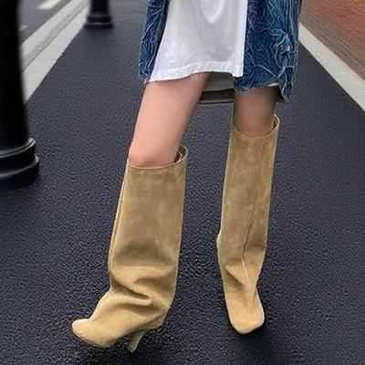 Moda Eilyken Talla Grande 44 Estilo Punk Callejero Punta Redonda Botas Altas Hasta la Rodilla para Mujer Zapatos de Tacón Fino Sexy Botines Largos Modernos de Invierno para Mujer