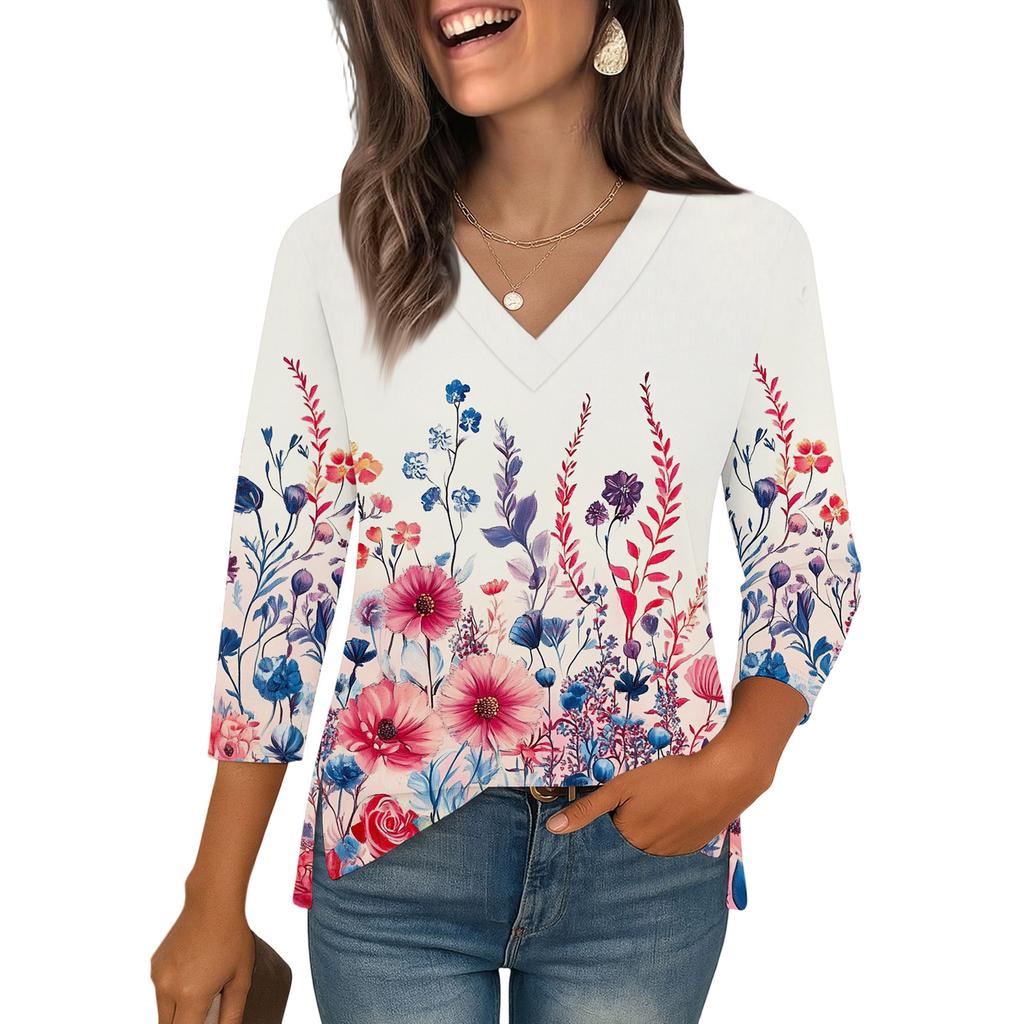 3/4-Ärmel-Shirts für Damen Print Grafik-T-Shirts Blusen Lässig Übergröße Basic Oberteile Pullover