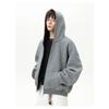 Men Heavy Weight American Color Block Loose Hooded Long Sleeve Zip Up Casual Hoodie Jacket