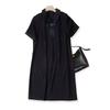 Ozhouzhan Big Brand Orders! Workplace Elegant Women Lapel Short Sleeve 64 Rum Satin Cotton Dress 3D Sunken Stripe Summer