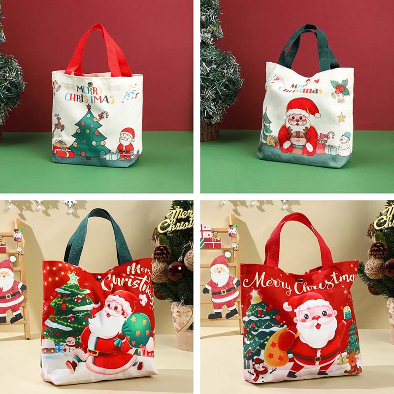 

WTEMPO 4PCS Christmas Gift Bags Christmas-themed Pattern Printed Present Bags Christmas Eve Tote Bags Hand-held Packaging Bags 4pcs