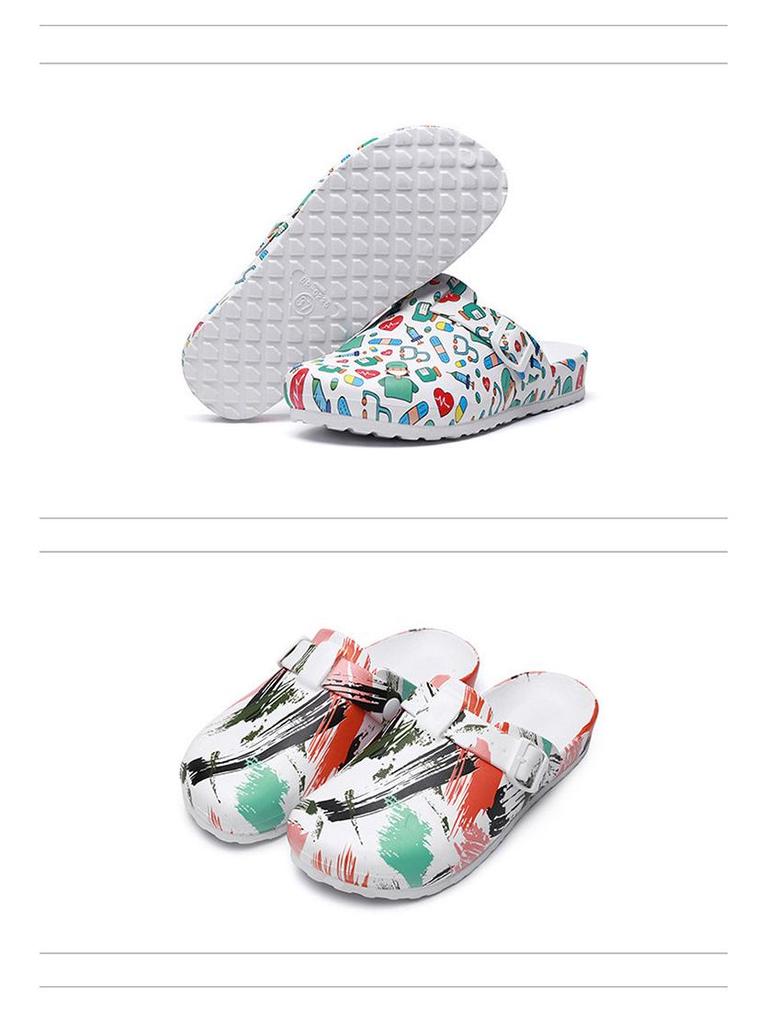 Women's Backless Cartoon Print EVA Slippers - Durable, Soft Sole Hospital Footwear