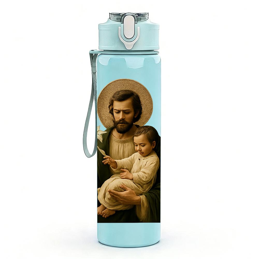 1PC Saint Joseph Infant Portrait 750ml Color Plastic Sports Water Bottle Leakproof Flip Straw Lid For Sports Office Home Use